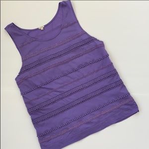 J. Crew Purple Lace Stripe Shell Tank Top L